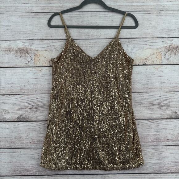 Hugo Boss Sequined Side Slit Tank Blouse Women's Size Medium Champagne Gold NEW - Picture 1 of 11